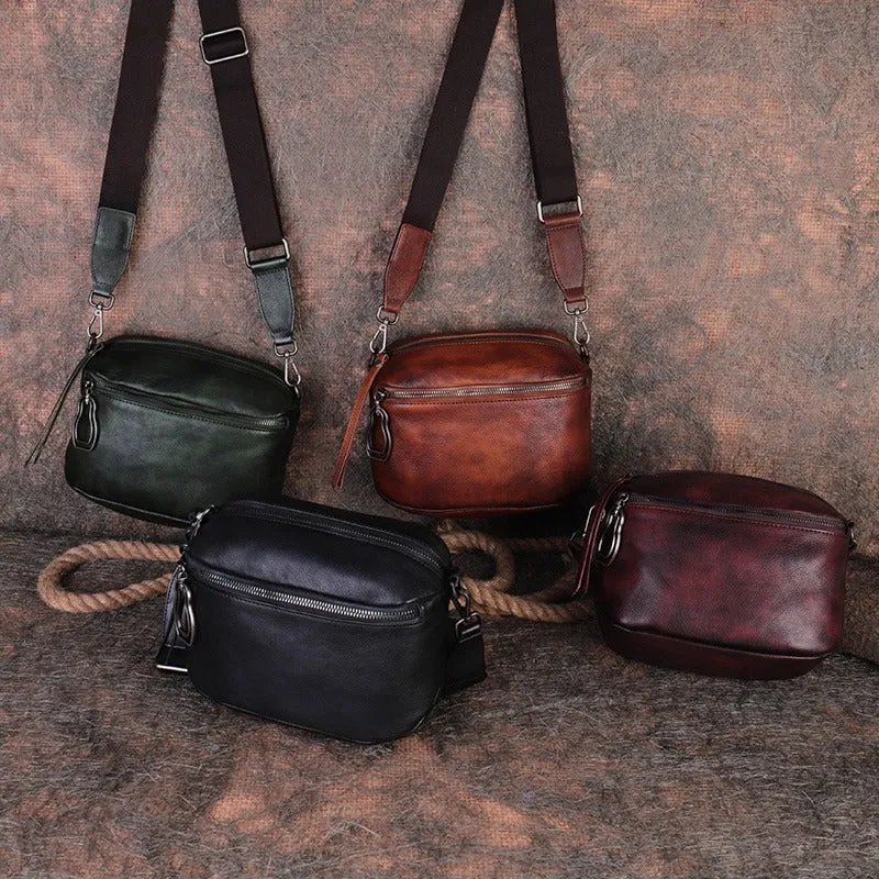 Vintage Black Gray Leather Womens Saddle Shoulder Bag Small Saddle Crossbody Purse for Ladies