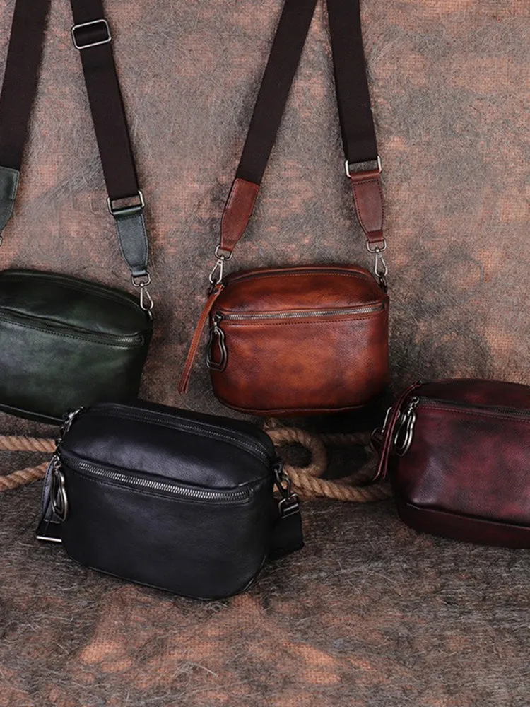Vintage Black Gray Leather Womens Saddle Shoulder Bag Small Saddle Crossbody Purse for Ladies