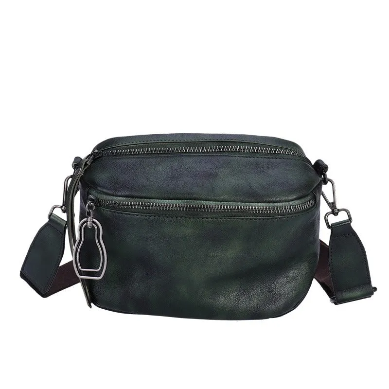 Vintage Black Gray Leather Womens Saddle Shoulder Bag Small Saddle Crossbody Purse for Ladies