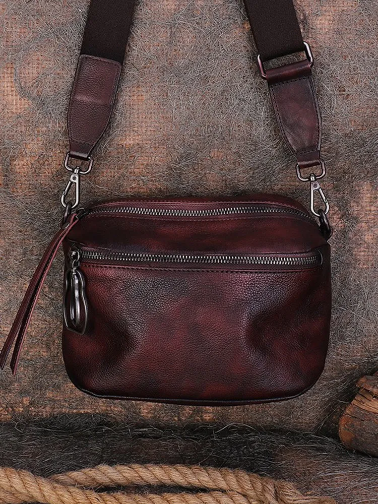 Vintage Black Gray Leather Womens Saddle Shoulder Bag Small Saddle Crossbody Purse for Ladies