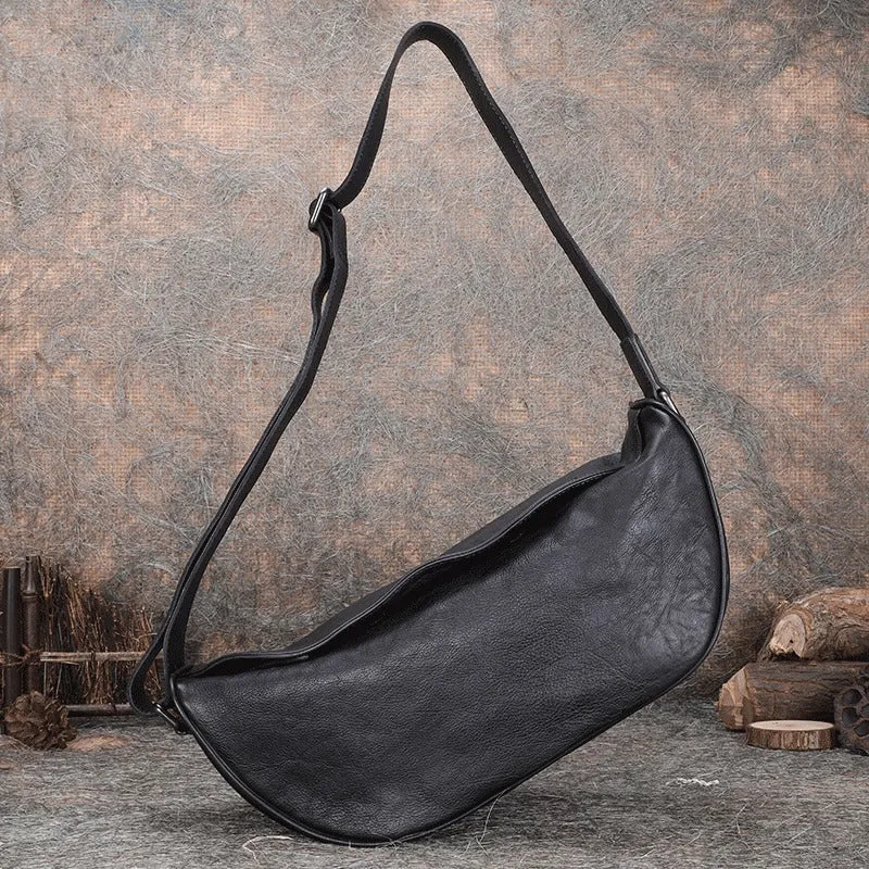 Vintage Brown Mens Sling Bag Leather Saddle Chest Bag Shoulder Purse Crossbody Pack for Men