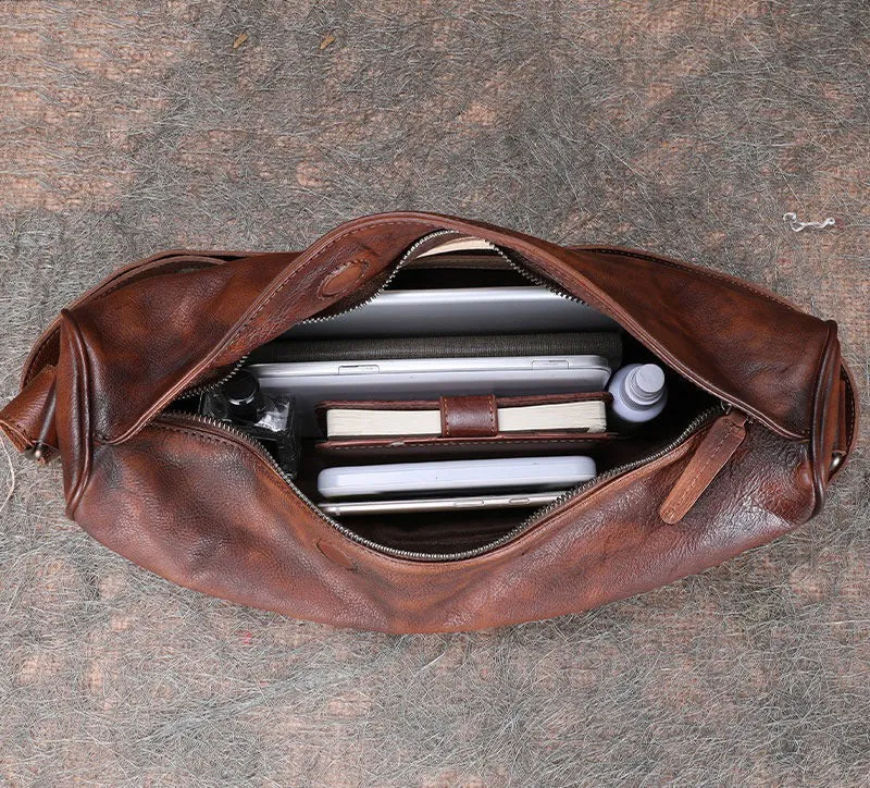 Vintage Brown Mens Sling Bag Leather Saddle Chest Bag Shoulder Purse Crossbody Pack for Men