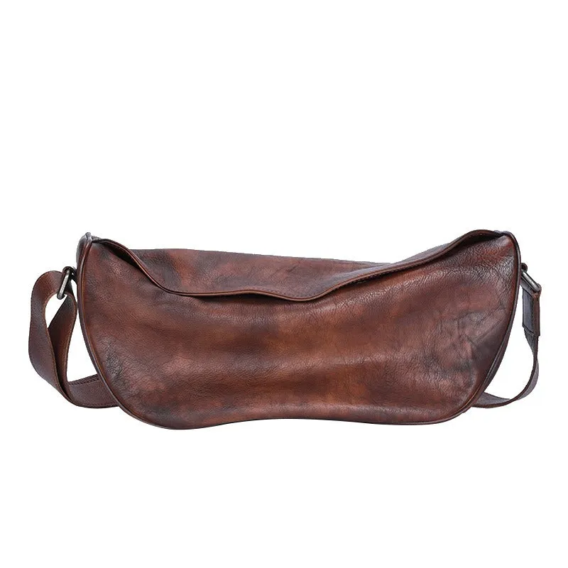 Vintage Brown Mens Sling Bag Leather Saddle Chest Bag Shoulder Purse Crossbody Pack for Men
