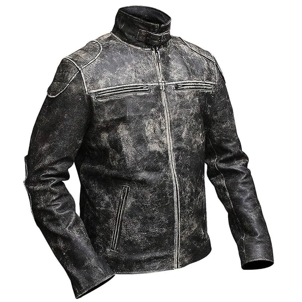 Vintage Cafe Racer Retro II Distressed Black Biker Mens Leather Jacket