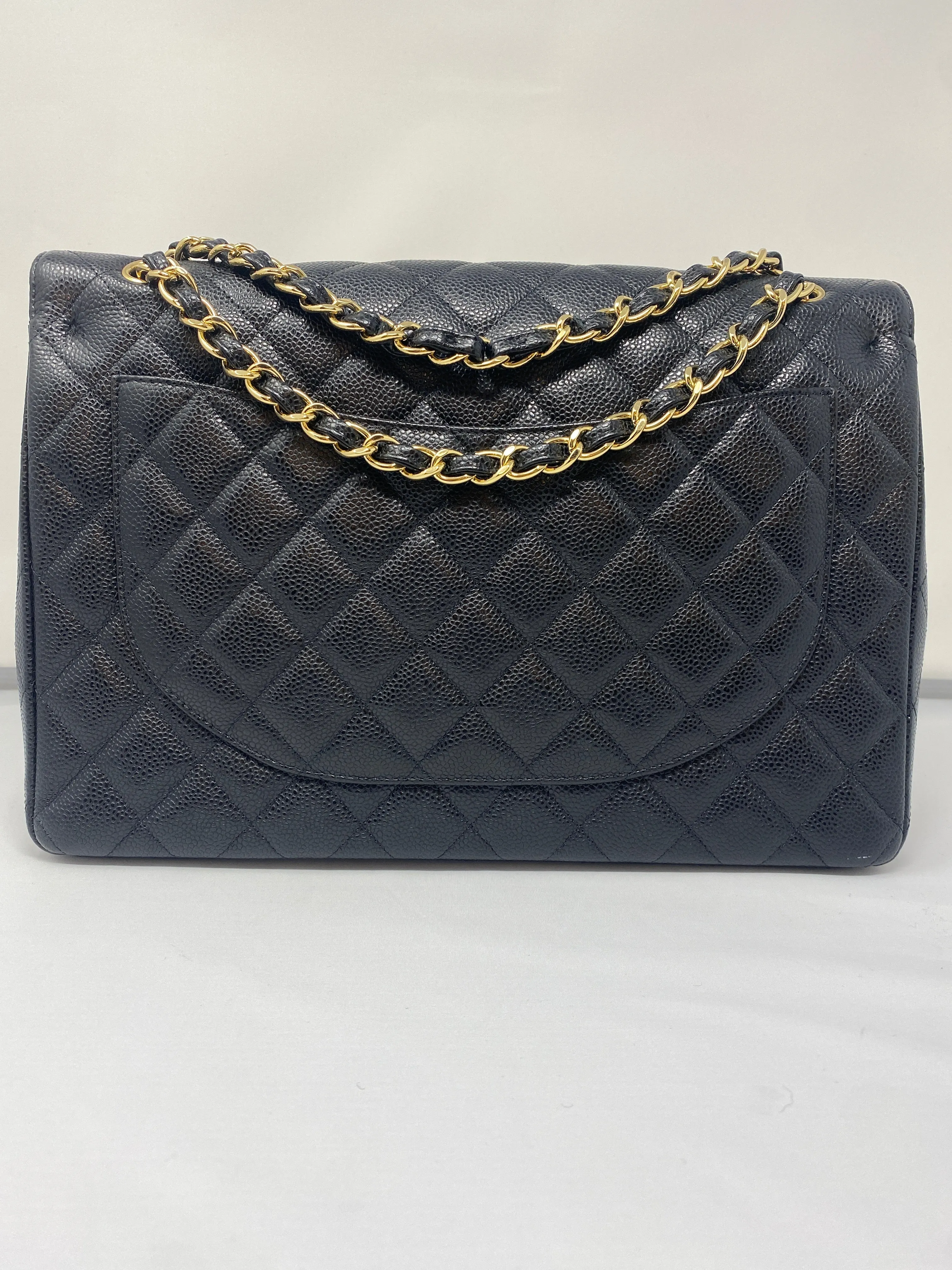 Vintage: Chanel Black Caviar Leather Classic Double Flap Maxi with Silver Hardware