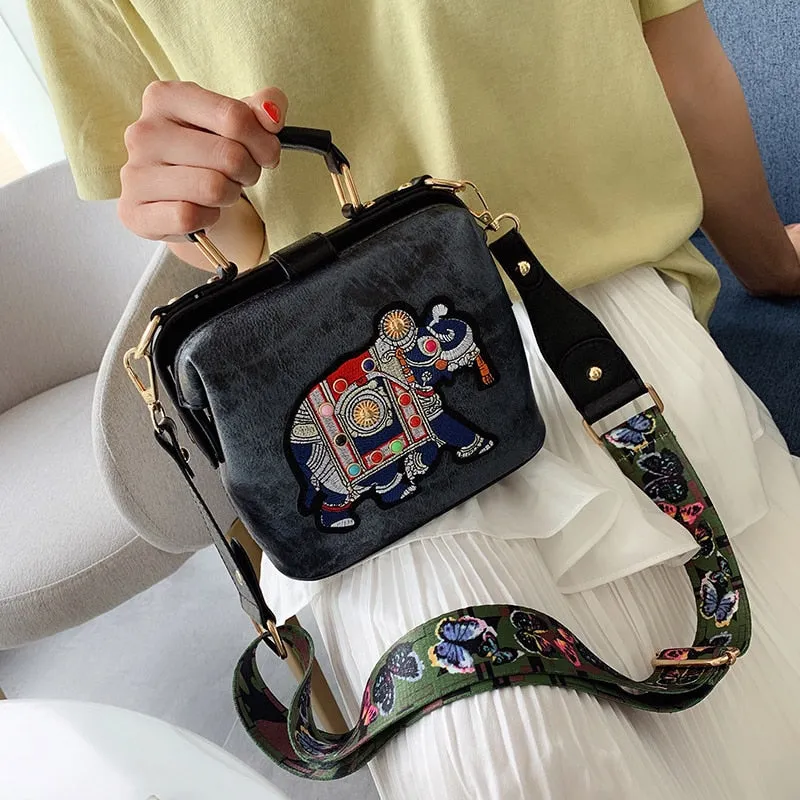 Vintage Classic Floral Theme PU Leather Crossbody Handbag