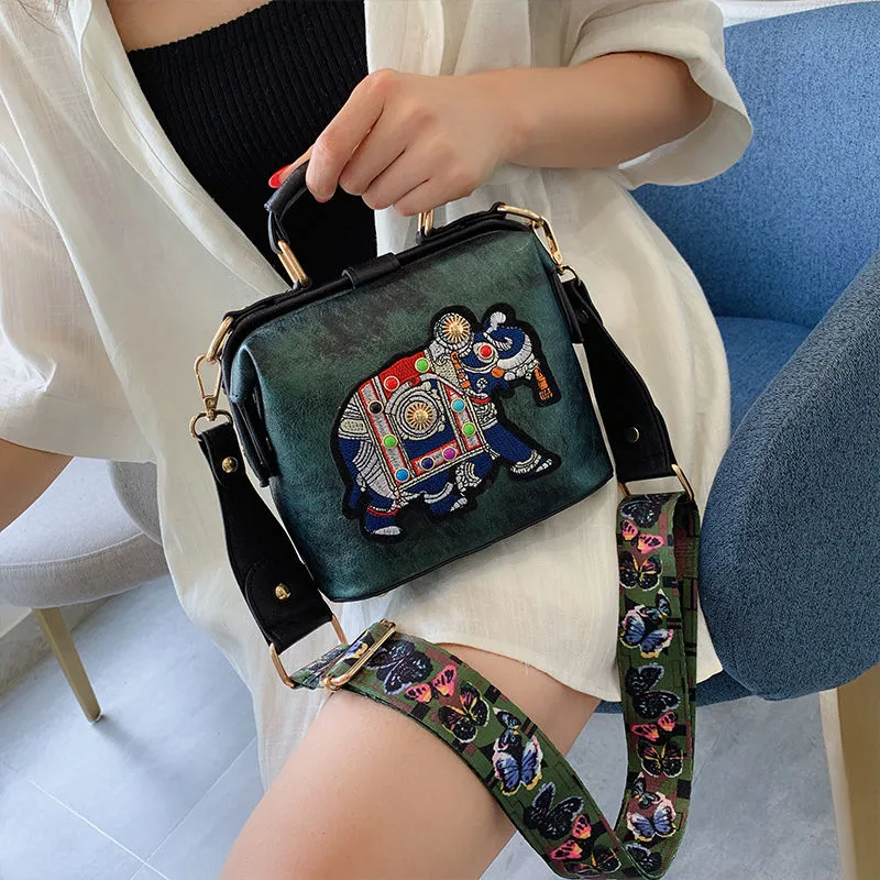 Vintage Classic Floral Theme PU Leather Crossbody Handbag