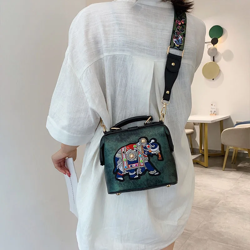 Vintage Classic Floral Theme PU Leather Crossbody Handbag