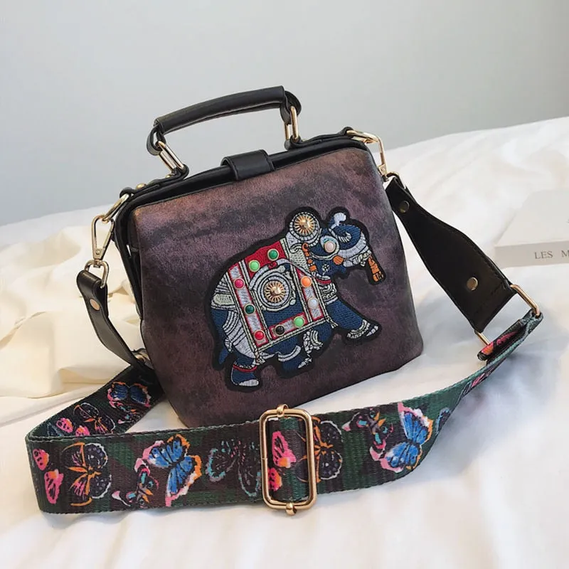 Vintage Classic Floral Theme PU Leather Crossbody Handbag
