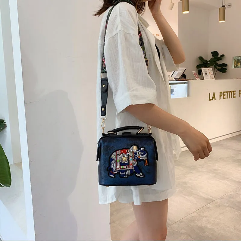 Vintage Classic Floral Theme PU Leather Crossbody Handbag