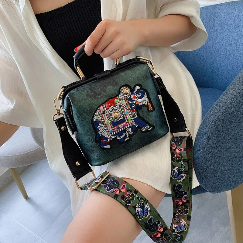 Vintage Classic Floral Theme PU Leather Crossbody Handbag