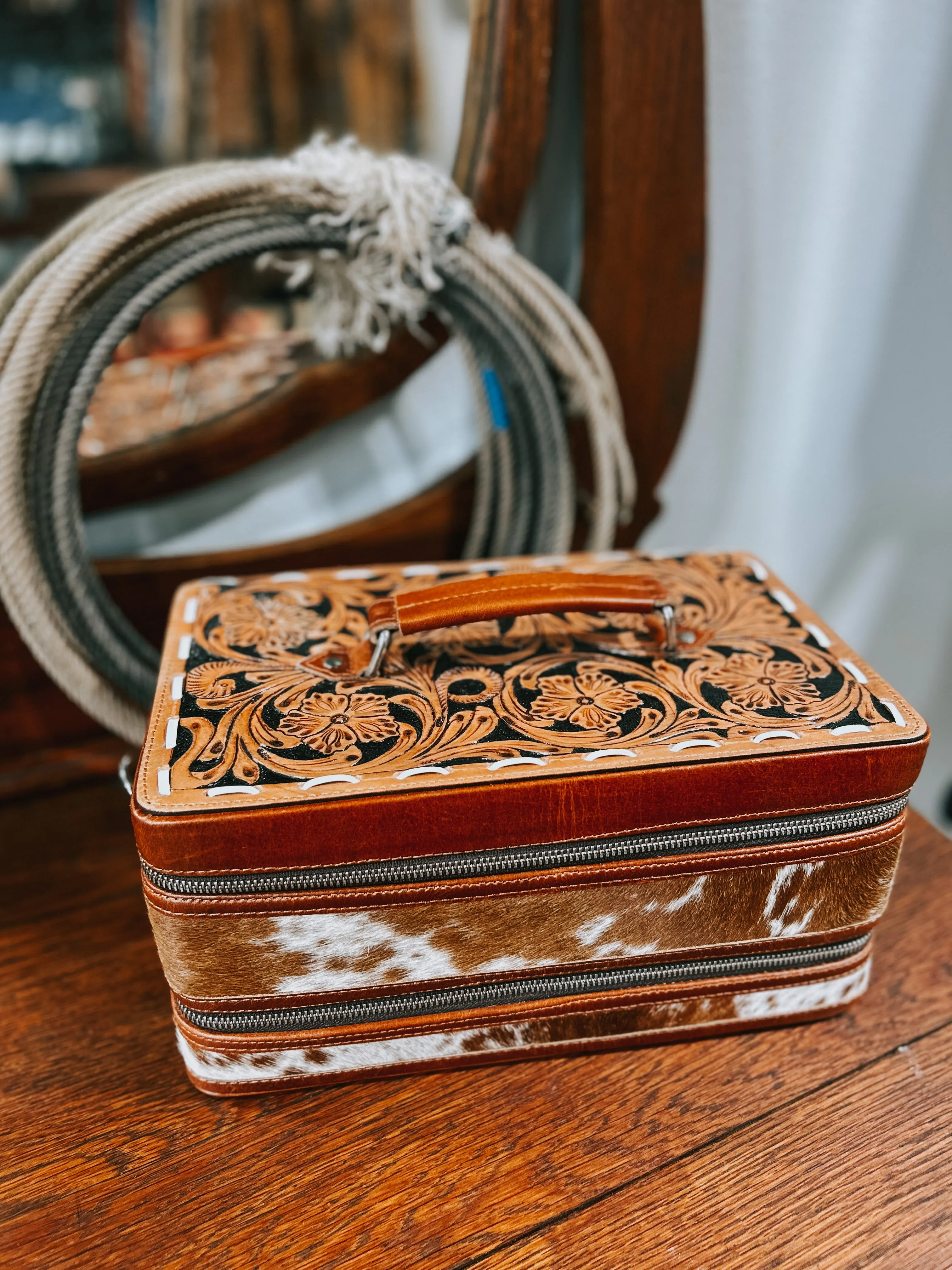 Vintage Cowgirl Double Decker Train Case