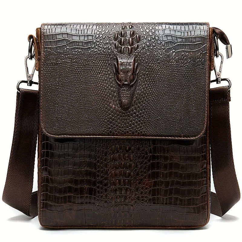 Vintage Crocodile Pattern Leather Bag for Work Commuting
