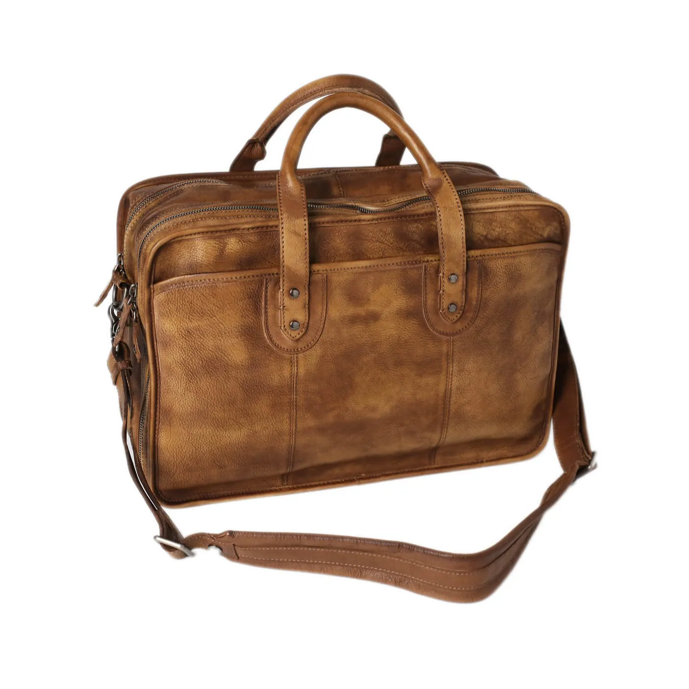 Vintage Full Grain Leather Men Briefcase, 16'' Laptop Bag, Handmade Business Handbag NZ01