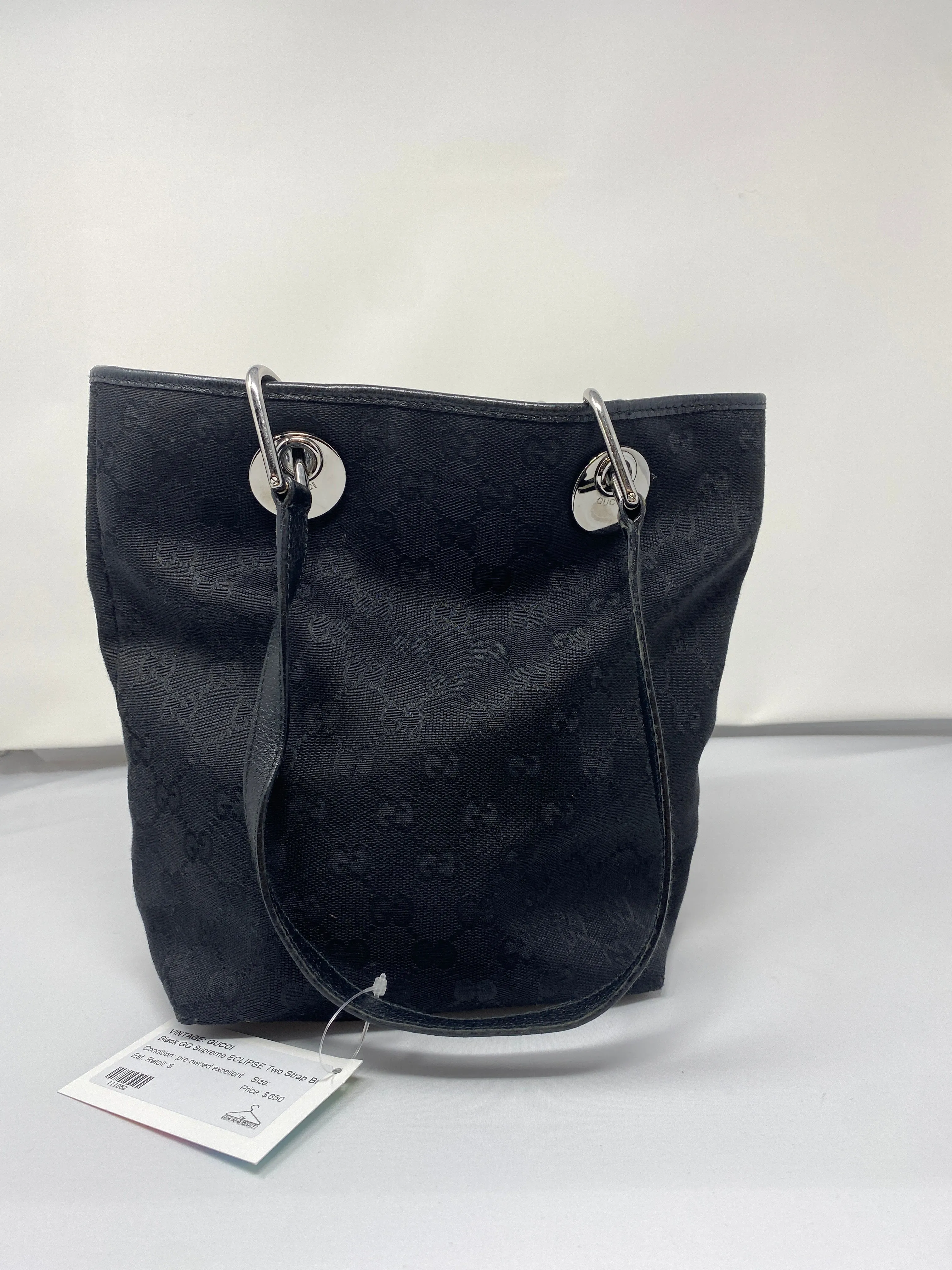 VINTAGE: Gucci Black GG Supreme ECLIPSE Two Strap Bucket Bag