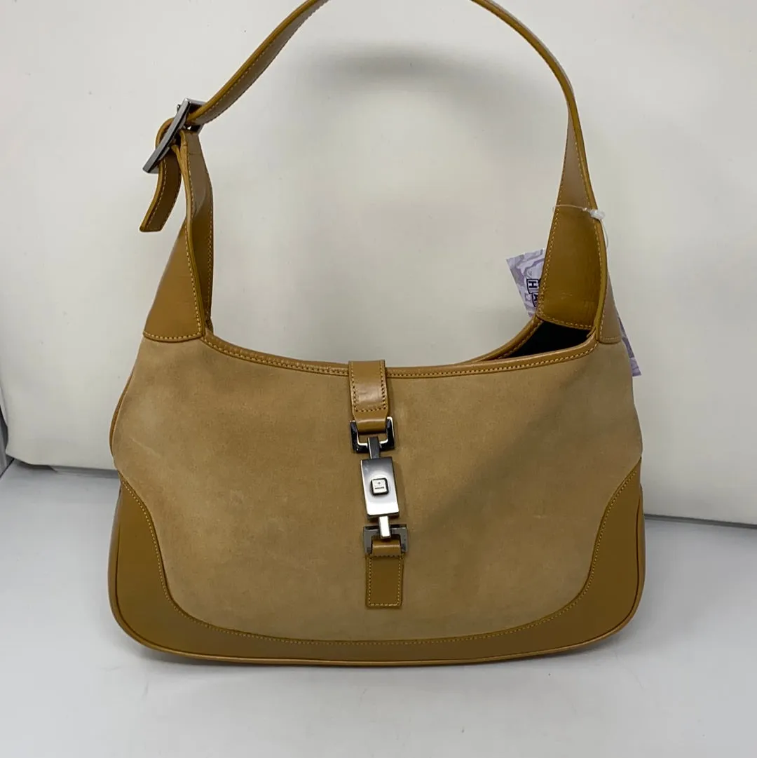 Vintage: Gucci Medium Jackie O Bag Tan LEather and Suede Shoulder Bag