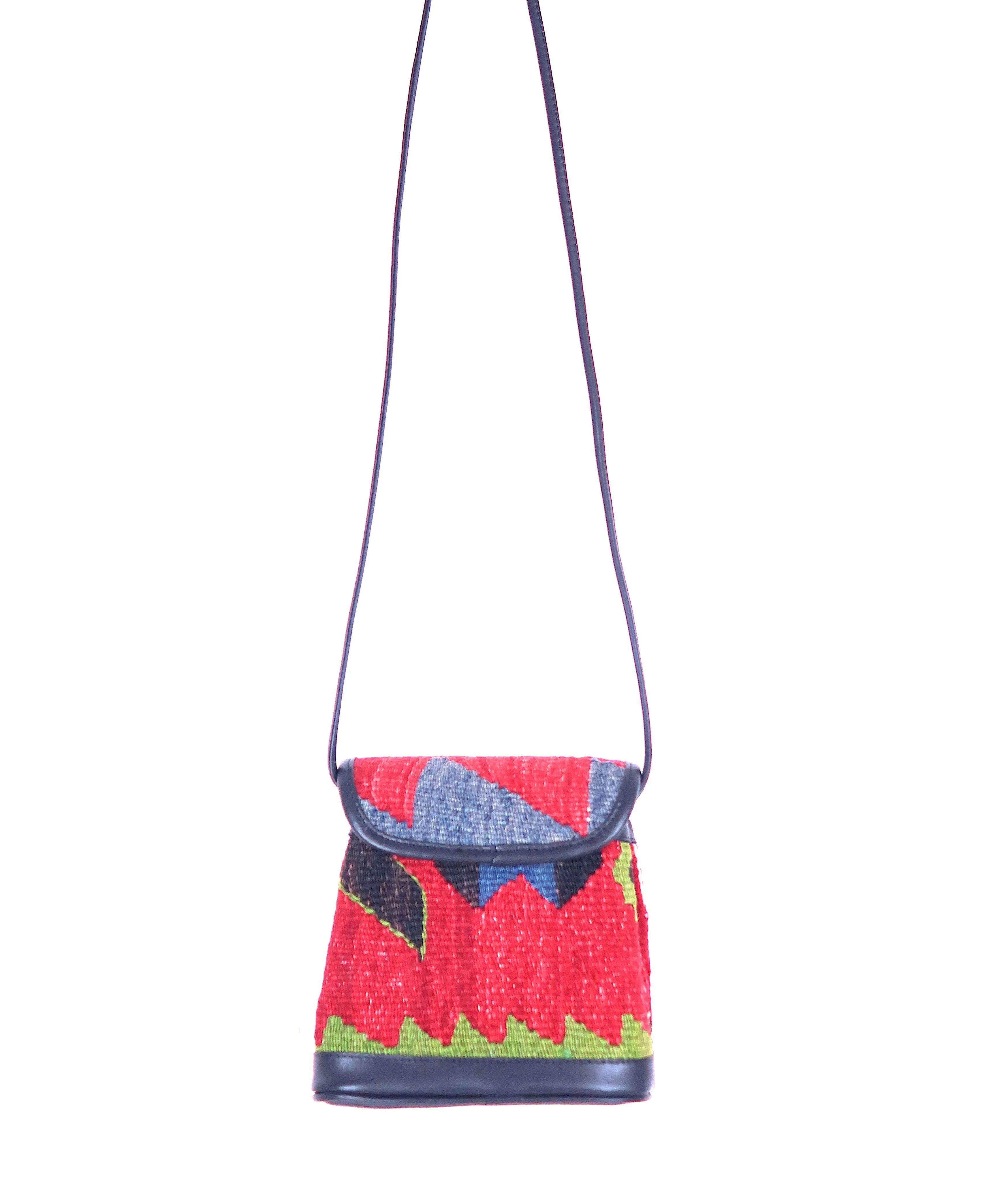 Vintage Kilim Handbag - Black Leather