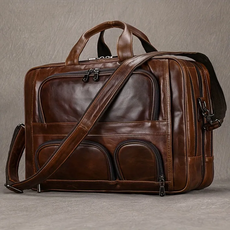 Vintage Leather Briefcase Large Capacity Business Bag Brown