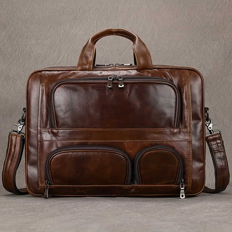 Vintage Leather Briefcase Large Capacity Business Bag Brown