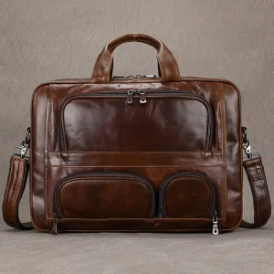Vintage Leather Briefcase Large Capacity Business Bag Brown