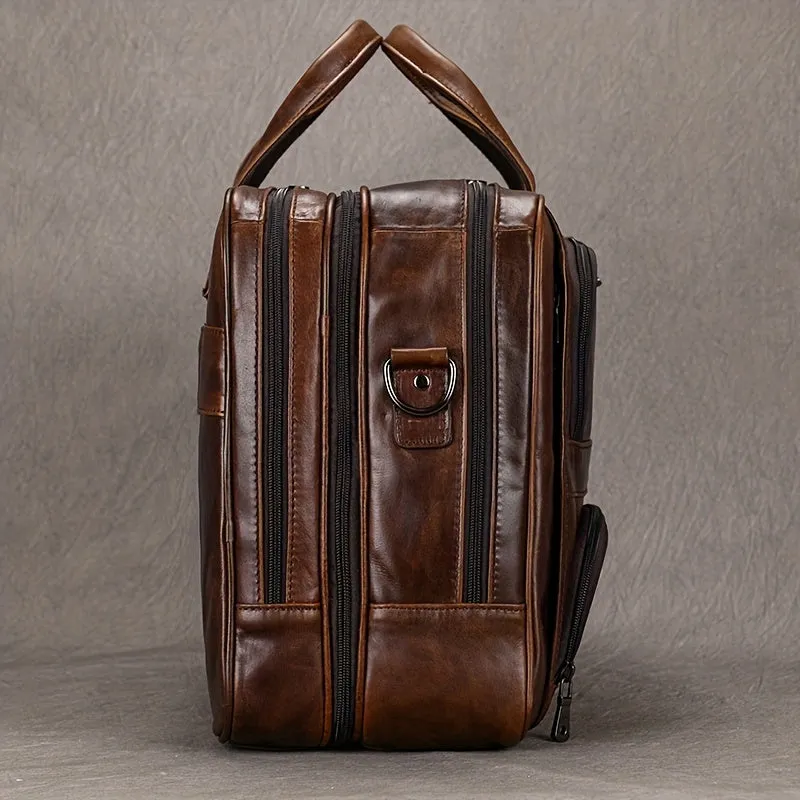 Vintage Leather Briefcase Large Capacity Business Bag Brown