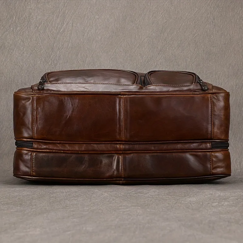 Vintage Leather Briefcase Large Capacity Business Bag Brown