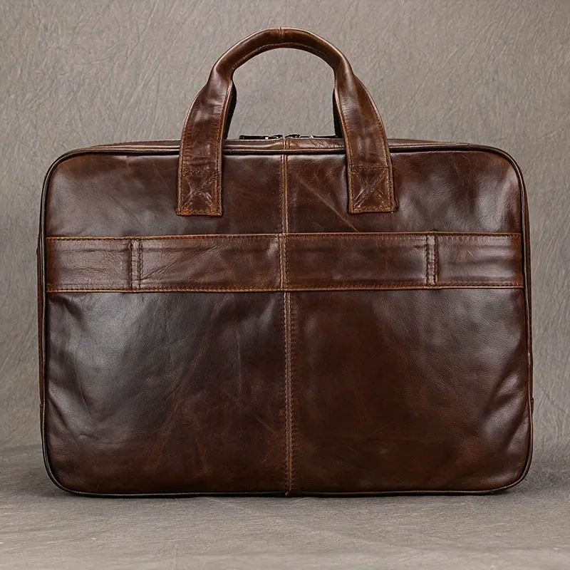 Vintage Leather Briefcase Large Capacity Business Bag Brown
