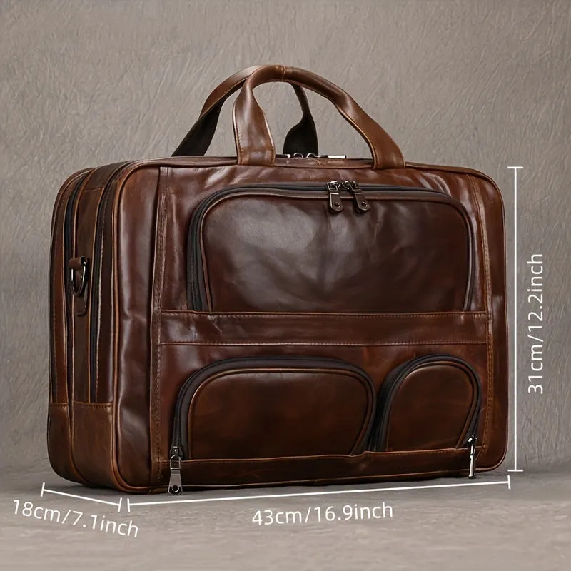 Vintage Leather Briefcase Large Capacity Business Bag Brown