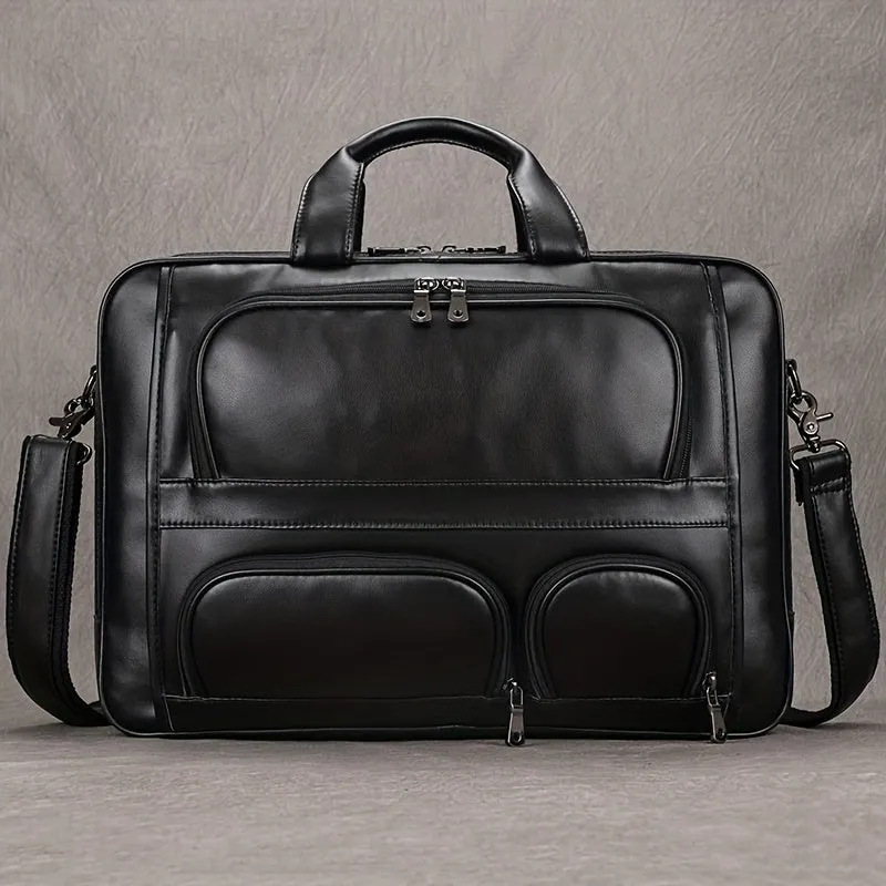Vintage Leather Briefcase Large Capacity Business Bag Brown