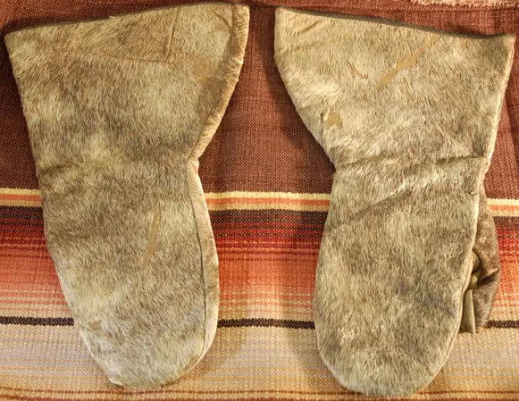 Vintage Leather Mittens with Hair-On Cowhide