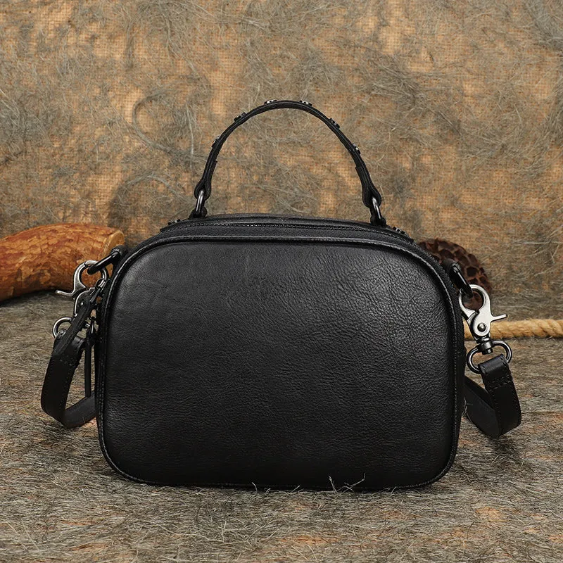 Vintage Leather Womens Around Handbag Shoulder Bags Crossbody Purse for Women