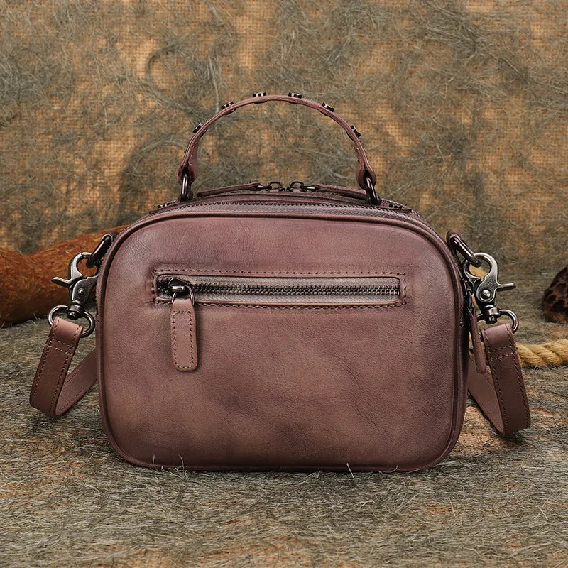 Vintage Leather Womens Around Handbag Shoulder Bags Crossbody Purse for Women
