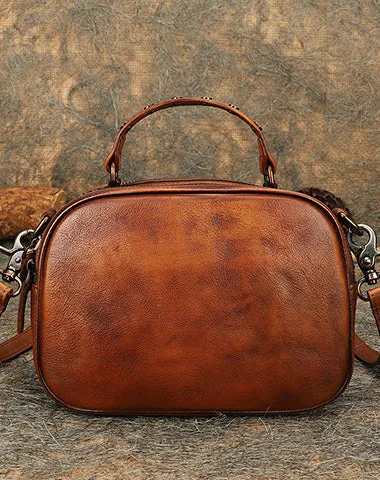 Vintage Leather Womens Around Handbag Shoulder Bags Crossbody Purse for Women