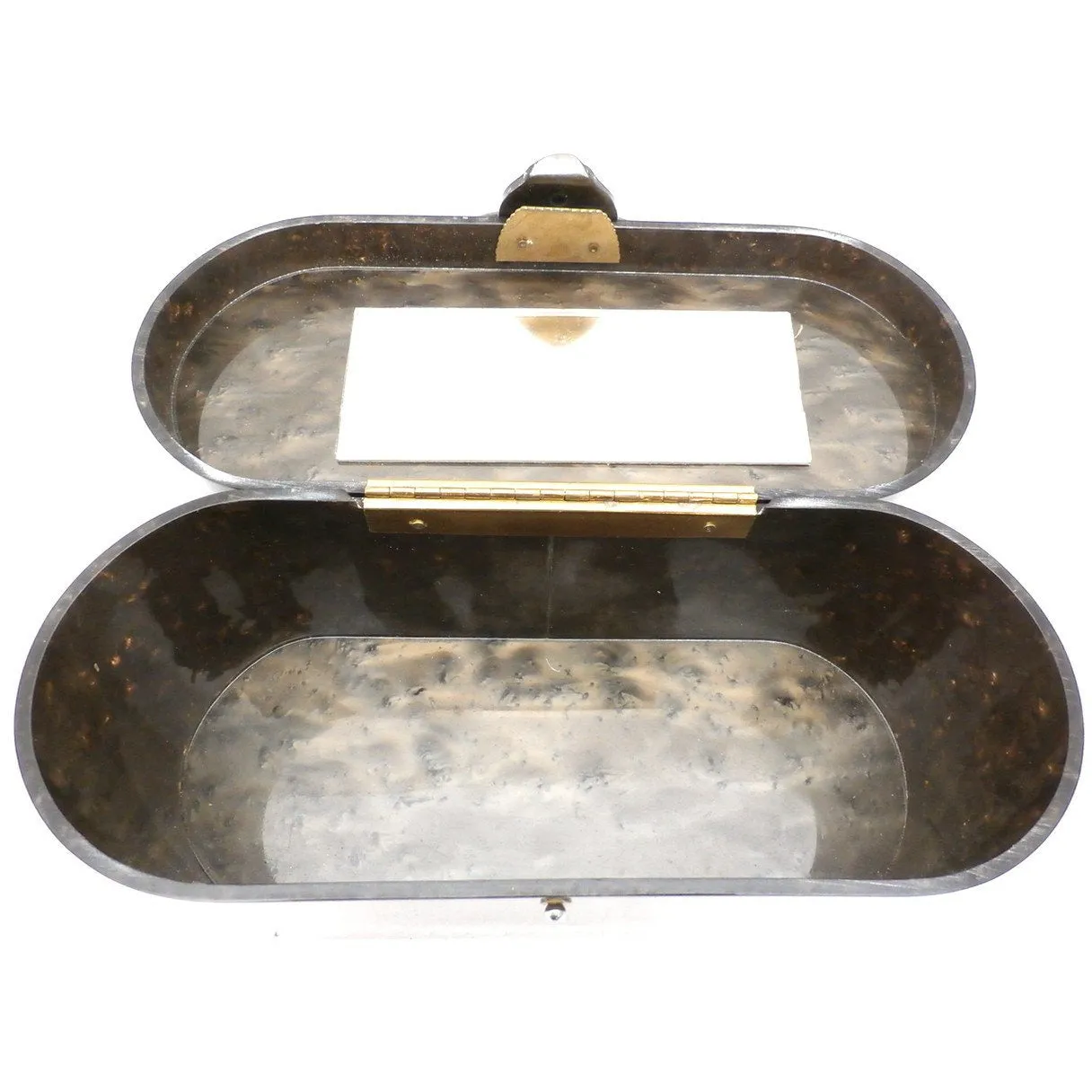 Vintage Lucite Box Purse Wilardy Gray Marbleized Pearl 1950s w/ Contents