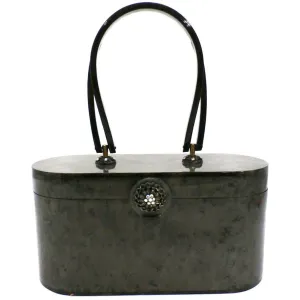 Vintage Lucite Box Purse Wilardy Gray Marbleized Pearl 1950s w/ Contents