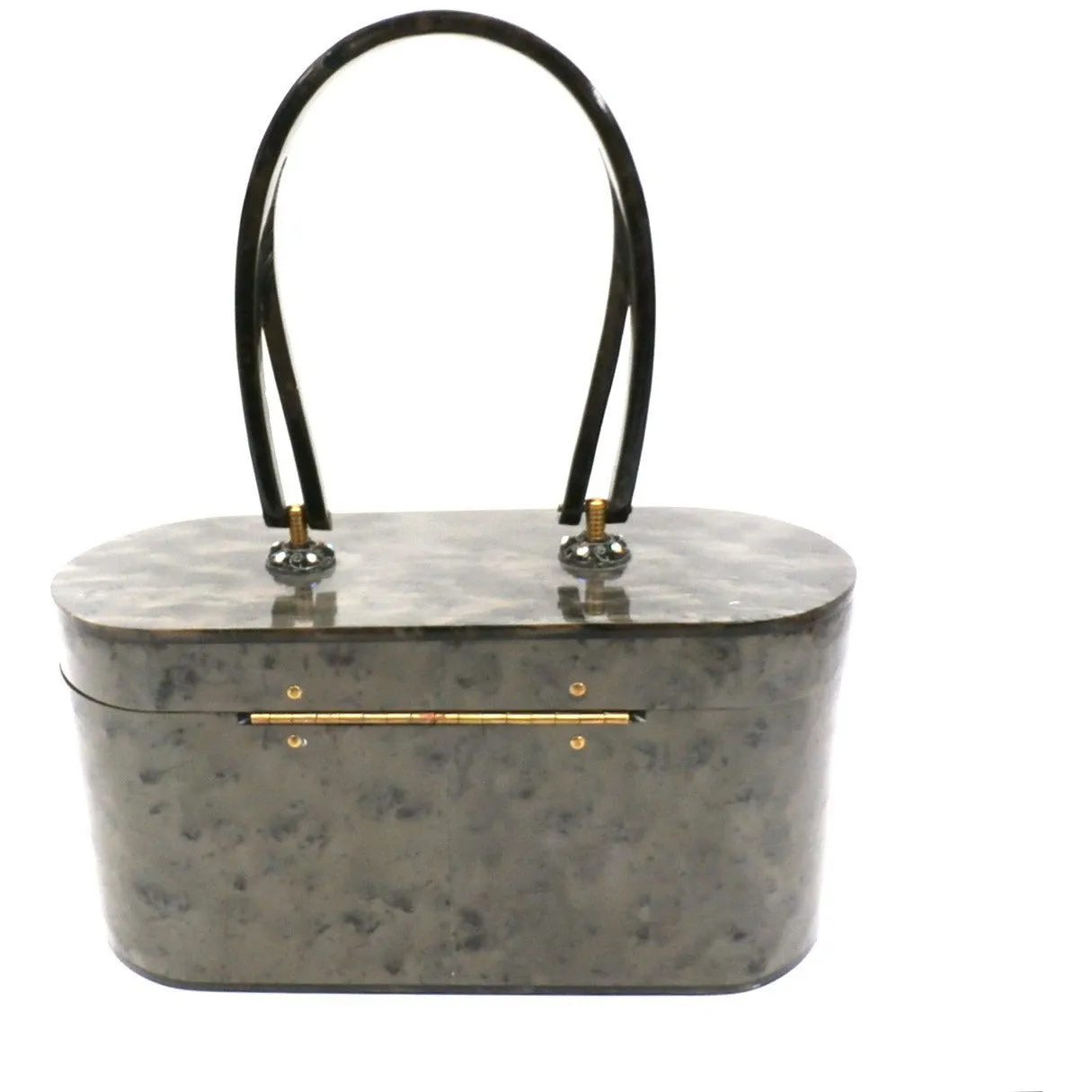 Vintage Lucite Box Purse Wilardy Gray Marbleized Pearl 1950s w/ Contents