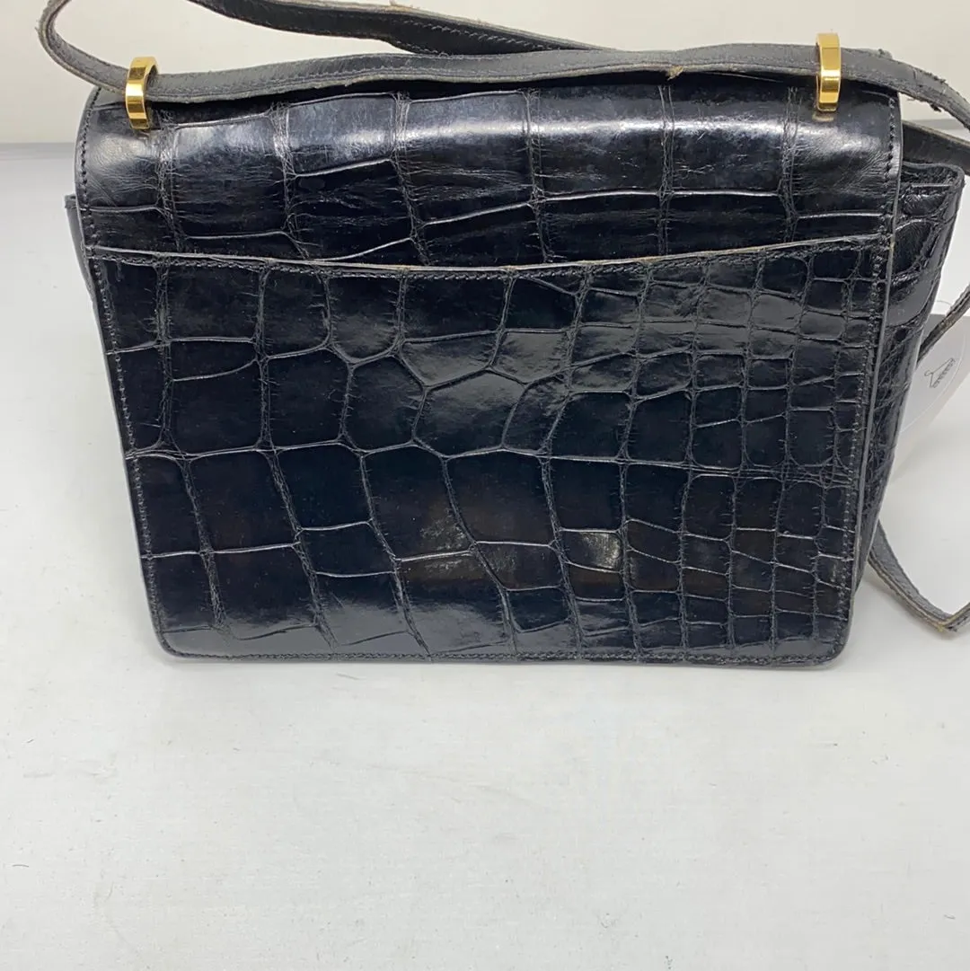Vintage: Mauro Governa Black Croc Embossed Shoulder Bag