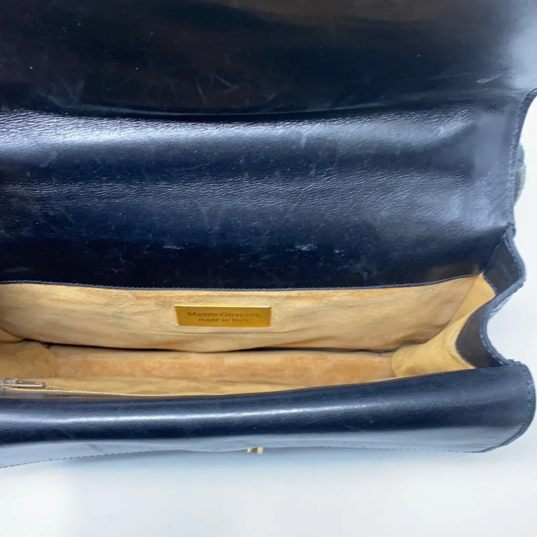 Vintage: Mauro Governa Black Croc Embossed Shoulder Bag