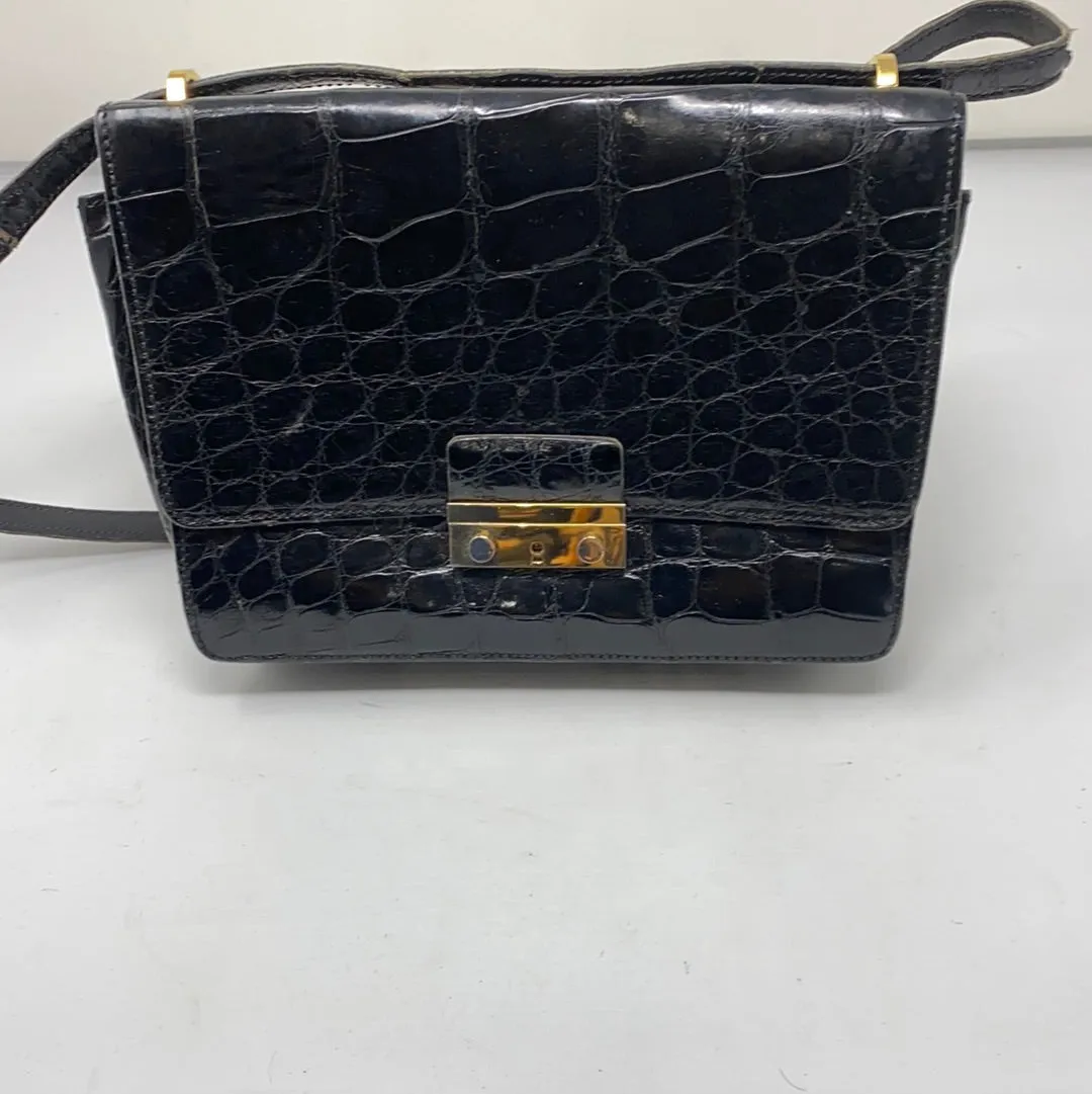 Vintage: Mauro Governa Black Croc Embossed Shoulder Bag
