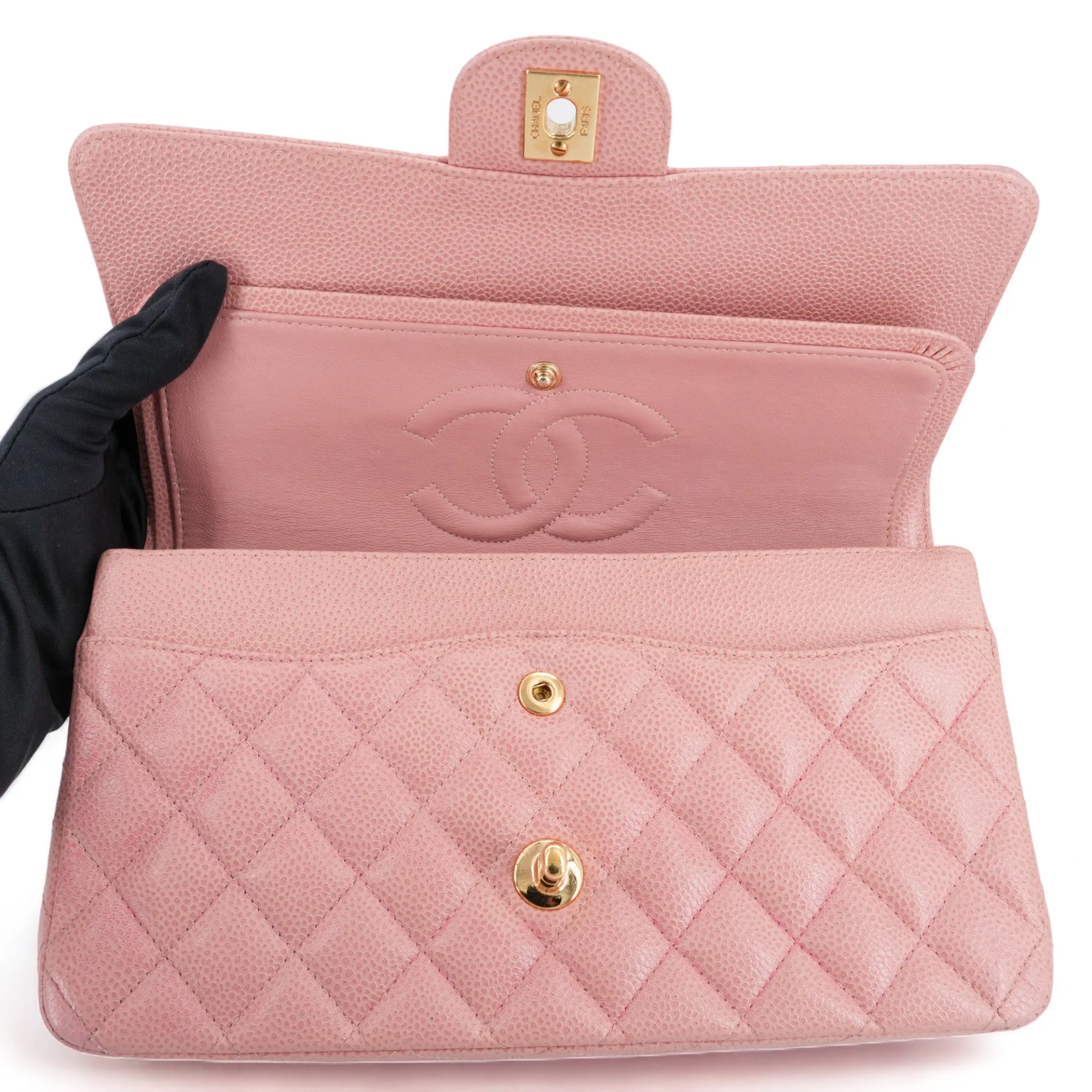 Vintage Pink Caviar Medium Classic Double Flap Bag 8 Series