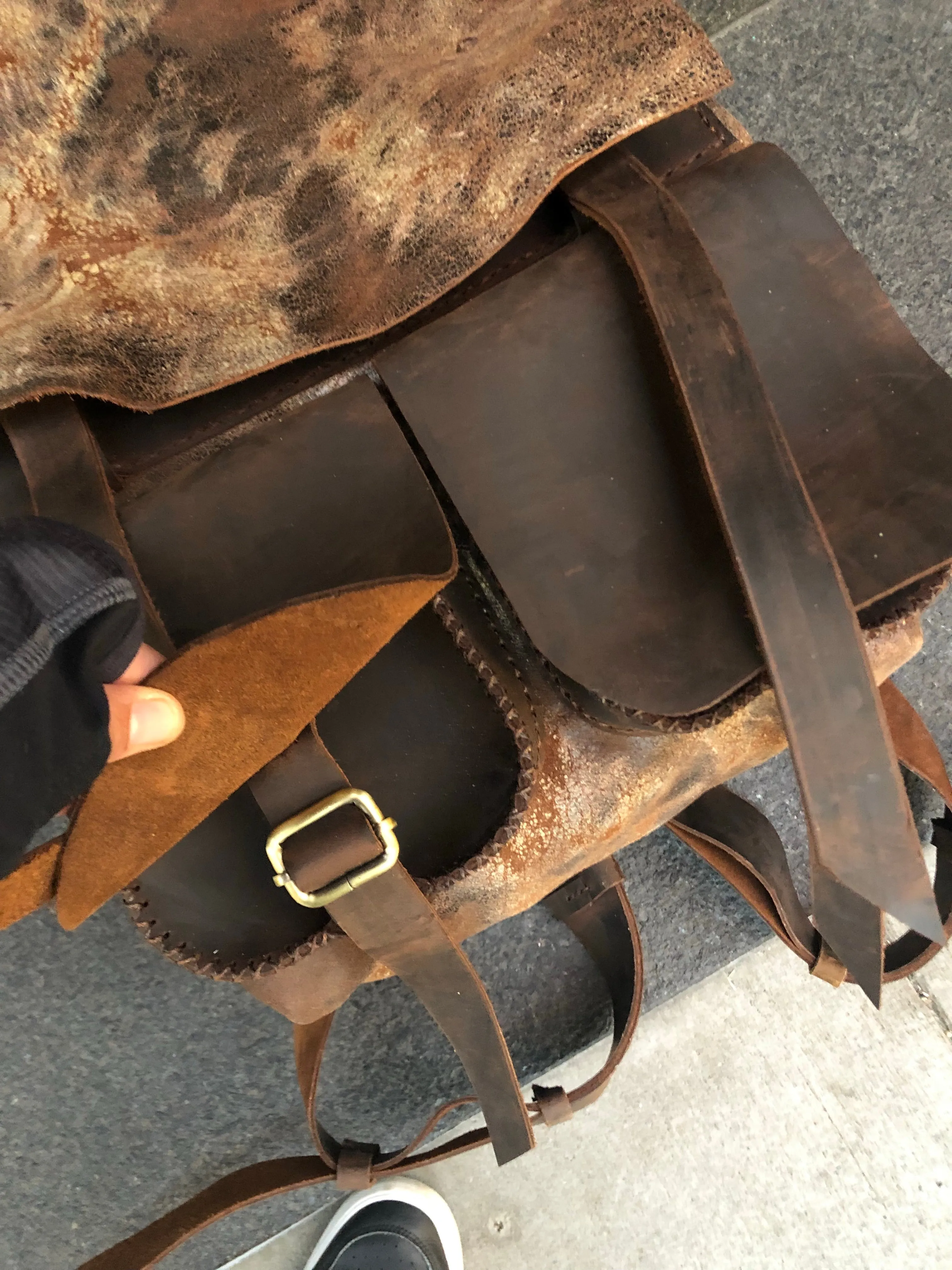 Vintaged Backpack / 5 Pocket Leather Backpack / Oversized Travel Rucksack