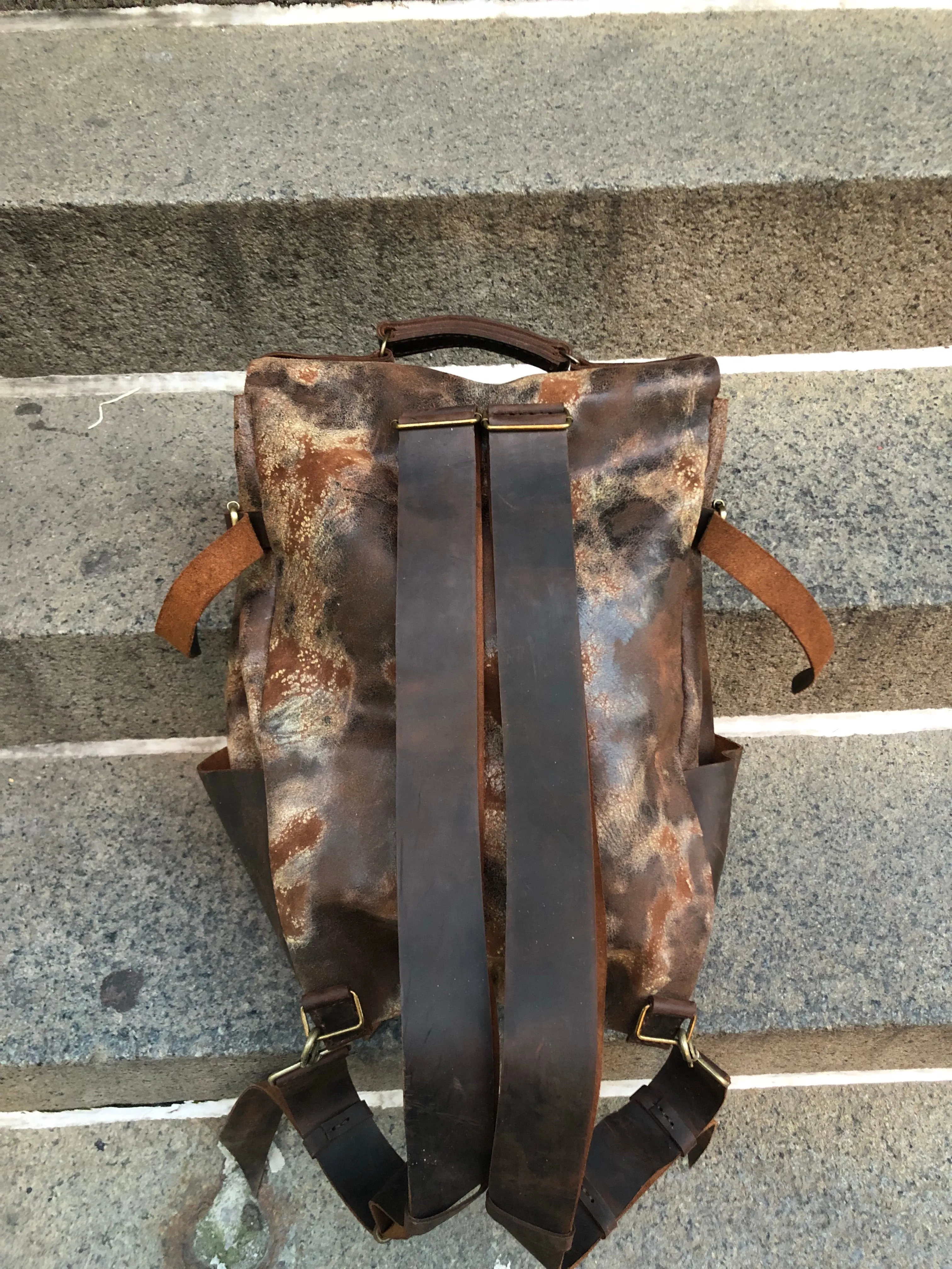 Vintaged Backpack / 5 Pocket Leather Backpack / Oversized Travel Rucksack