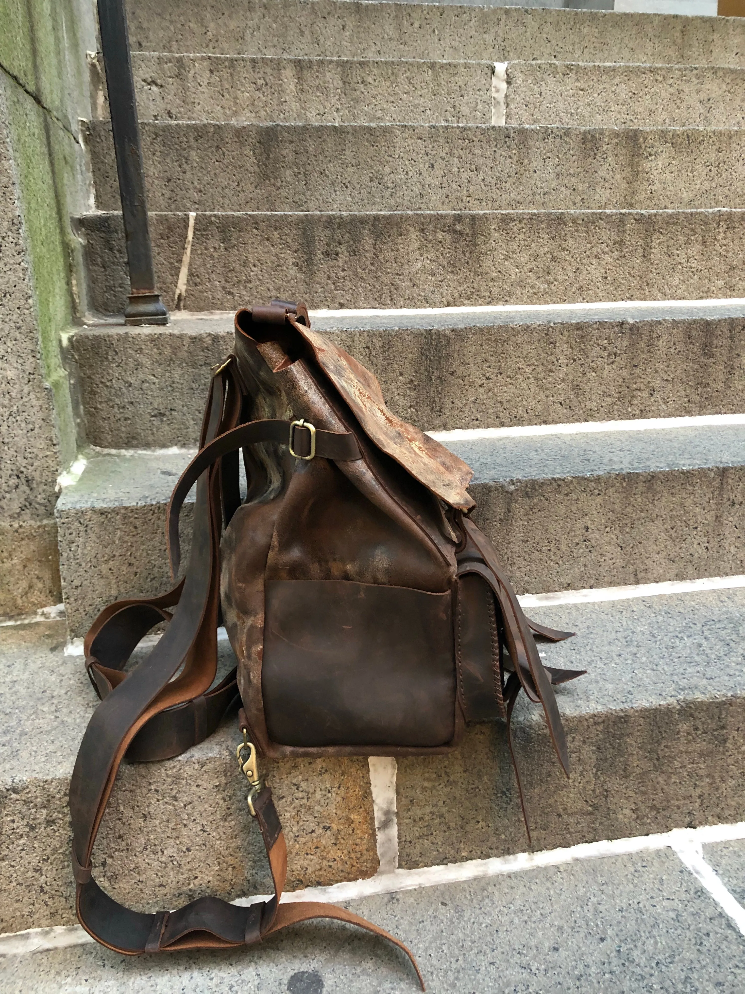 Vintaged Backpack / 5 Pocket Leather Backpack / Oversized Travel Rucksack