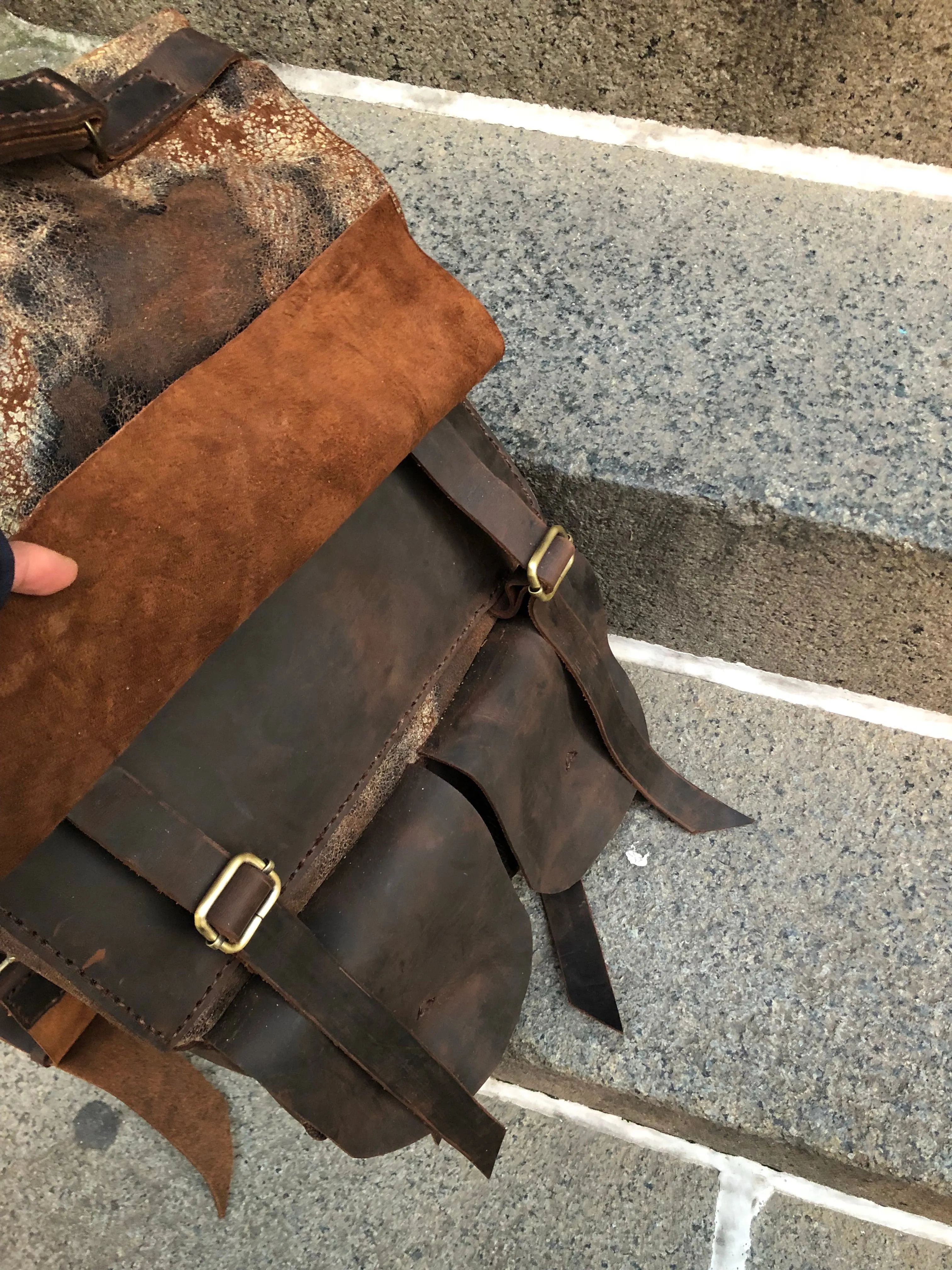 Vintaged Backpack / 5 Pocket Leather Backpack / Oversized Travel Rucksack