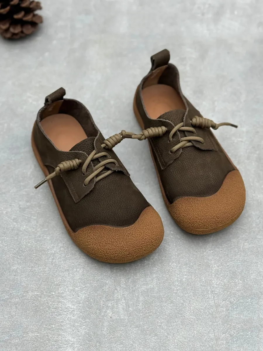 Women Spring Genuine Leather Spliced Flat Shoes