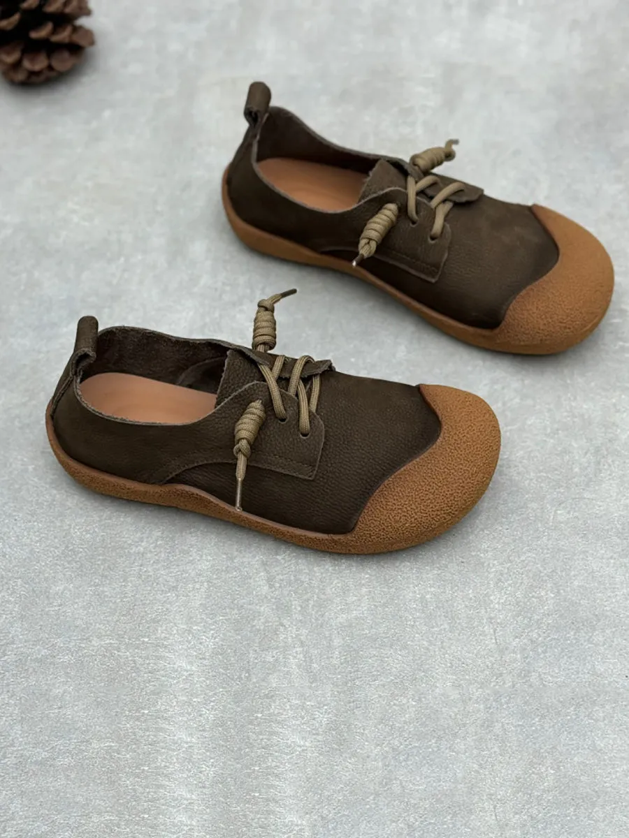 Women Spring Genuine Leather Spliced Flat Shoes