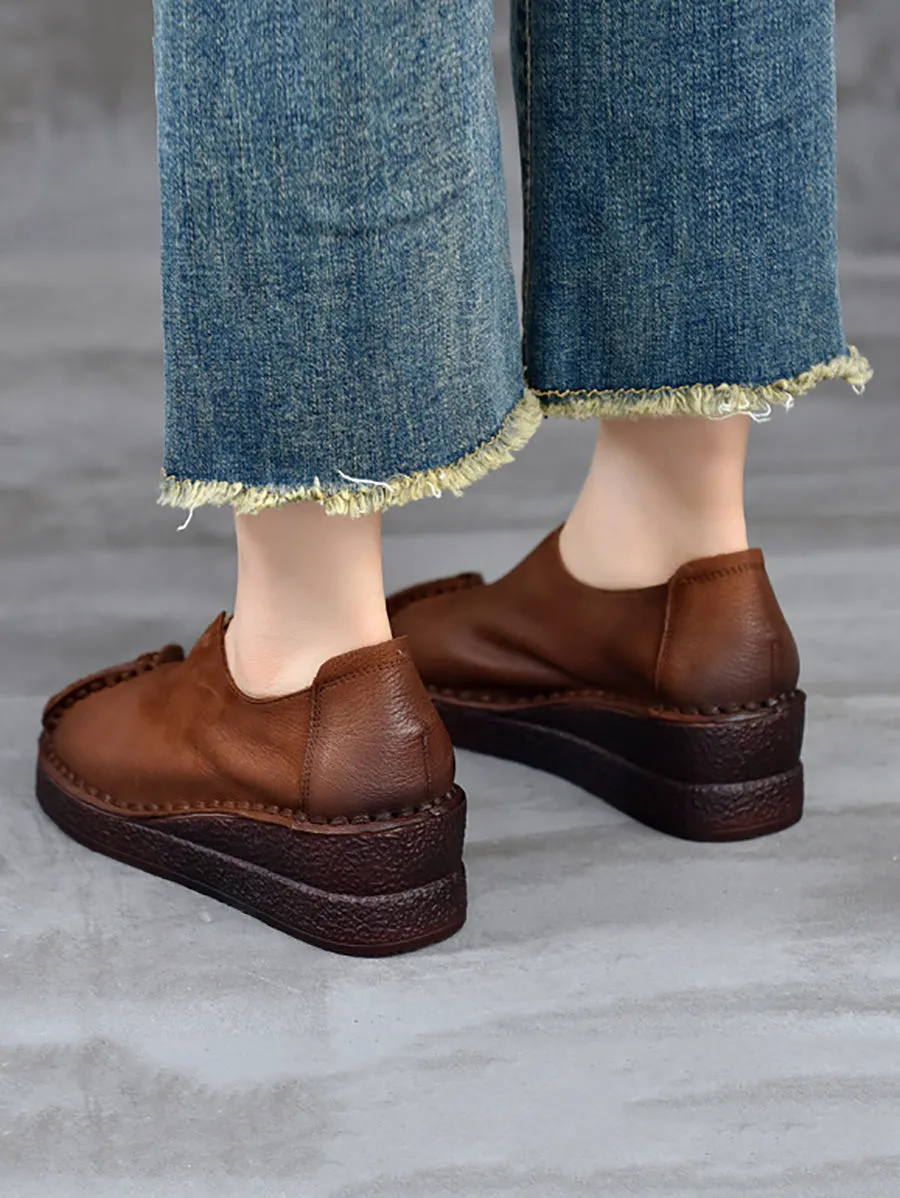 Women Spring Retro Leather Spliced Platform Shoes