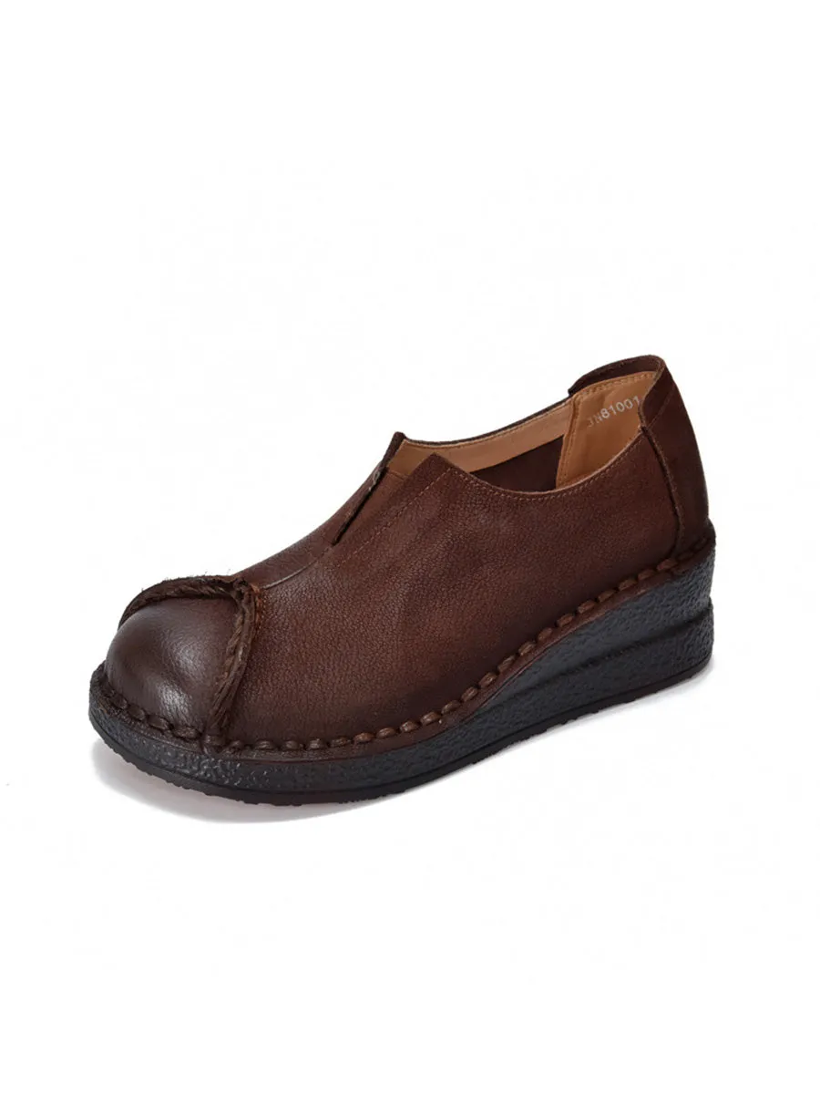Women Spring Retro Leather Spliced Platform Shoes