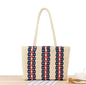 Womens Vintage Casual Bags with Colorful Striped Beach Straw Tote Bags