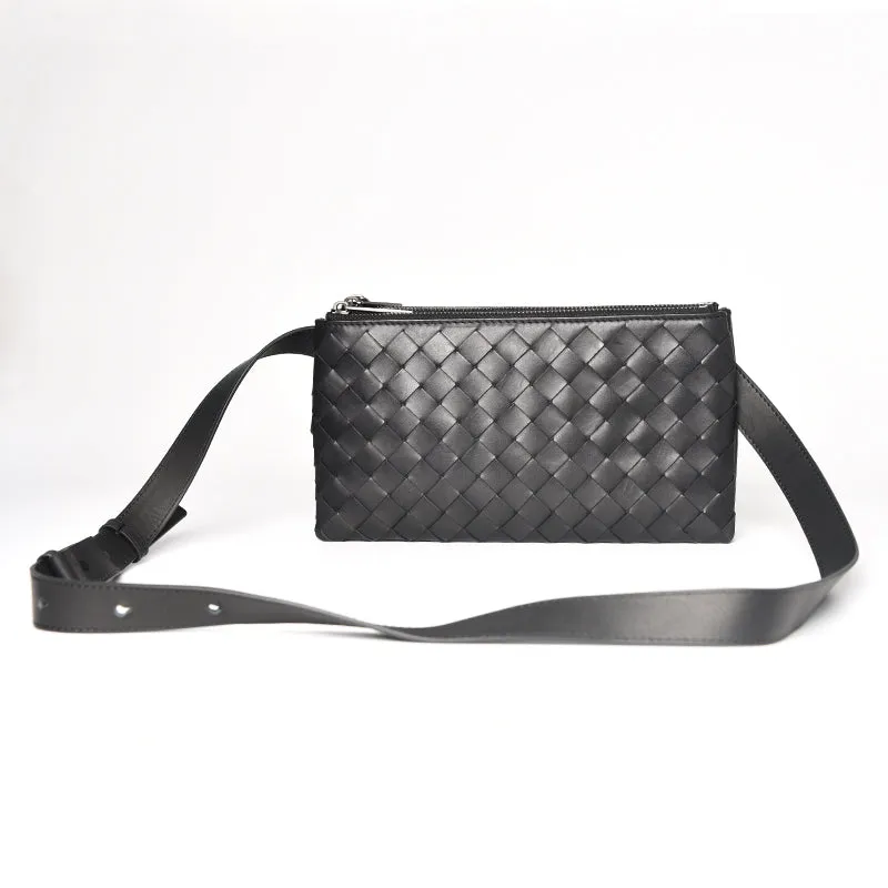 Woven Leather Crossbody Belt Bag